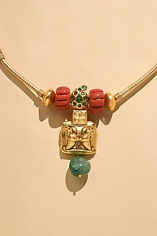 Gold Finish Multi-Colored Stone Stiff Wire Choker Necklace