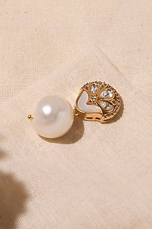 Gold Finish Crystal & Pearl Drop Dangler Earrings