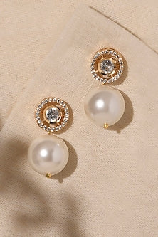 Gold Finish Kundan Polki & Pearl Drop Dangler Earrings