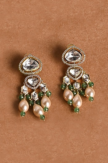 Gold Finish Multi-Colored Kundan Polki Dangler Earrings
