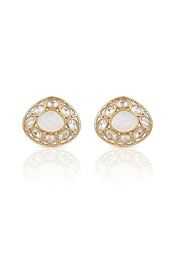 Gold Finish Kundan Polki Stud Earrings
