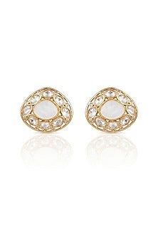 Gold Finish Kundan Polki Stud Earrings