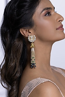 Gold Finish Kundan Polki & Multi-Colored Beaded Dangler Earrings