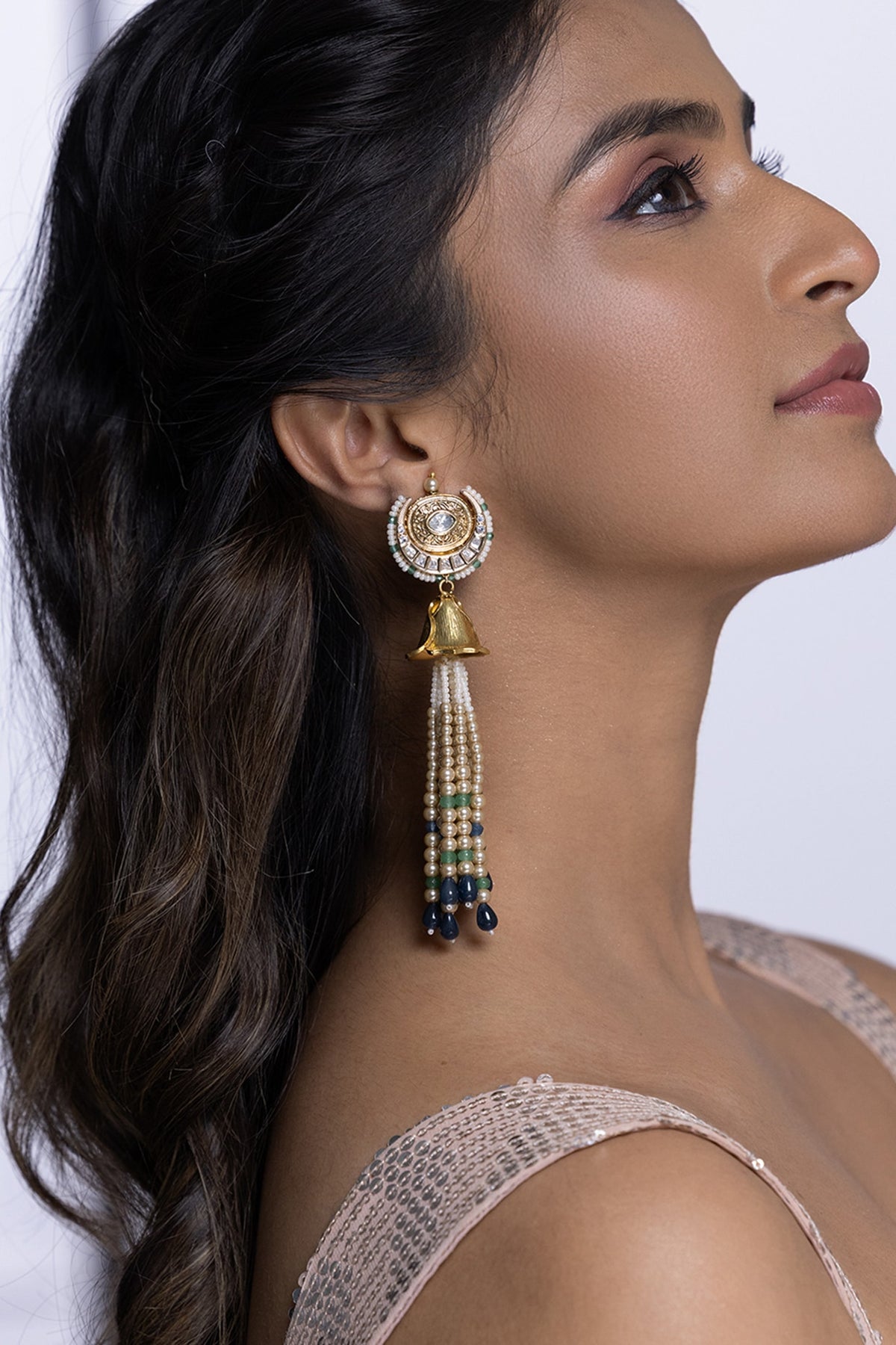 Gold Finish Kundan Polki & Multi-Colored Beaded Dangler Earrings