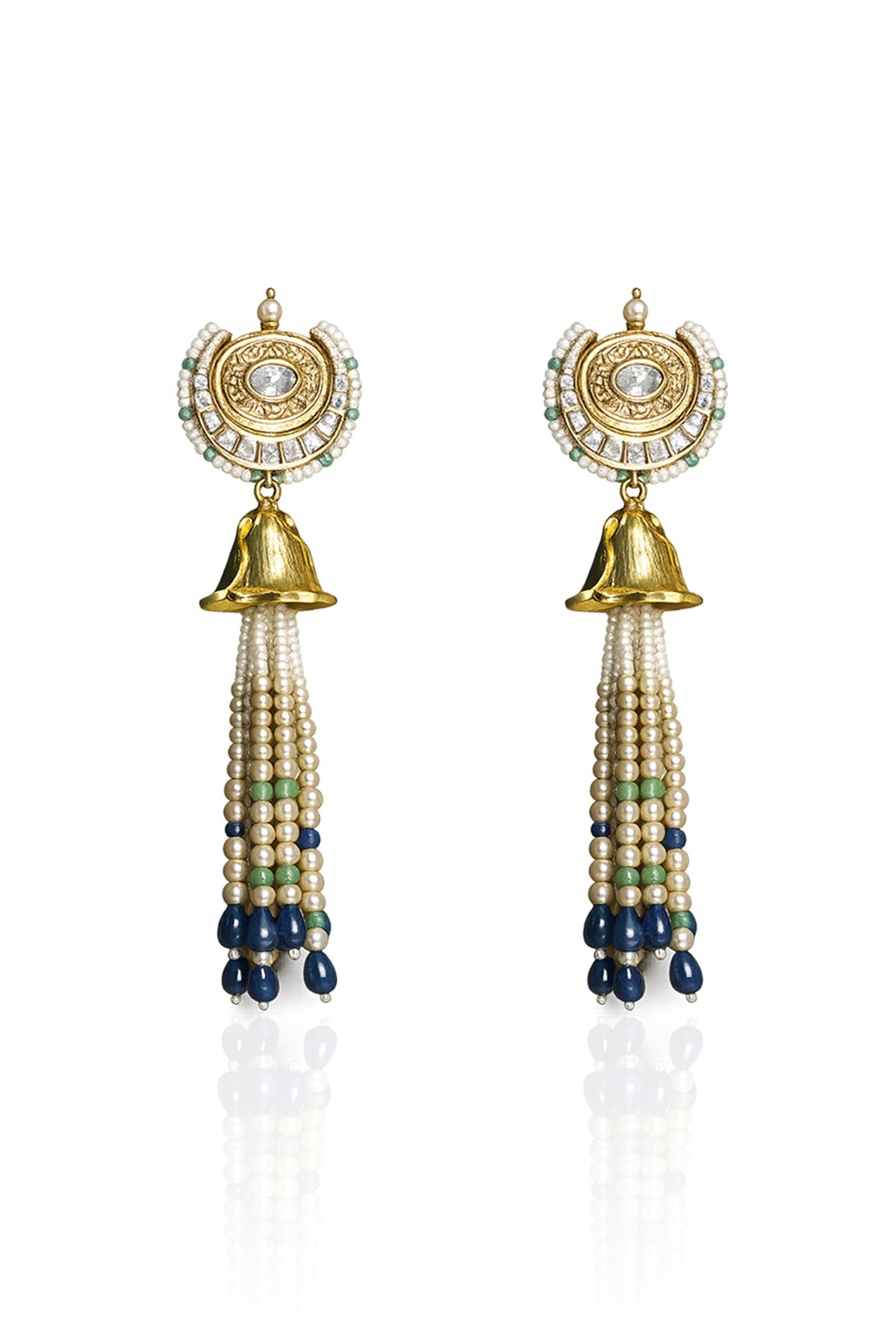 Gold Finish Kundan Polki & Multi-Colored Beaded Dangler Earrings
