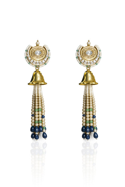 Gold Finish Kundan Polki & Multi-Colored Beaded Dangler Earrings
