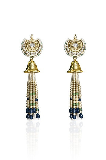 Gold Finish Kundan Polki & Multi-Colored Beaded Dangler Earrings
