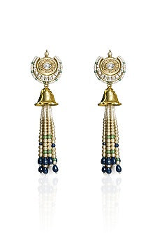 Gold Finish Kundan Polki & Multi-Colored Beaded Dangler Earrings
