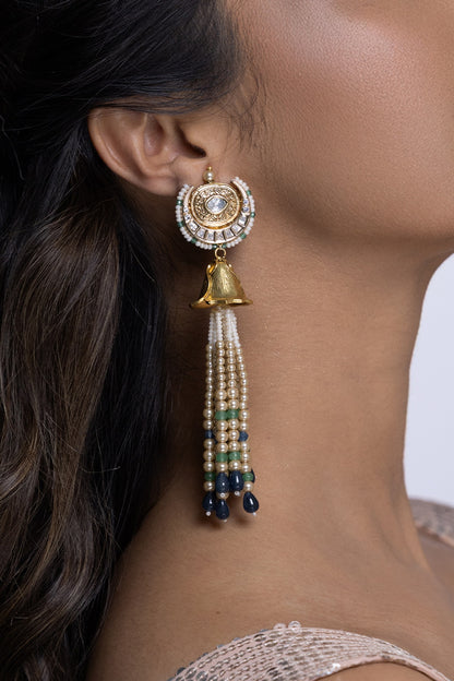 Gold Finish Kundan Polki & Multi-Colored Beaded Dangler Earrings