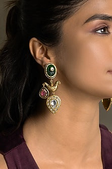 Gold Finish Kundan Polki Dangler Earrings