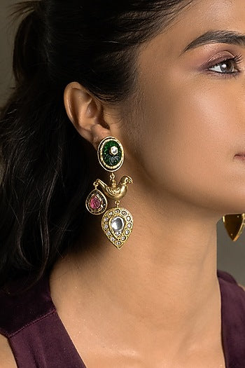 Gold Finish Kundan Polki Dangler Earrings