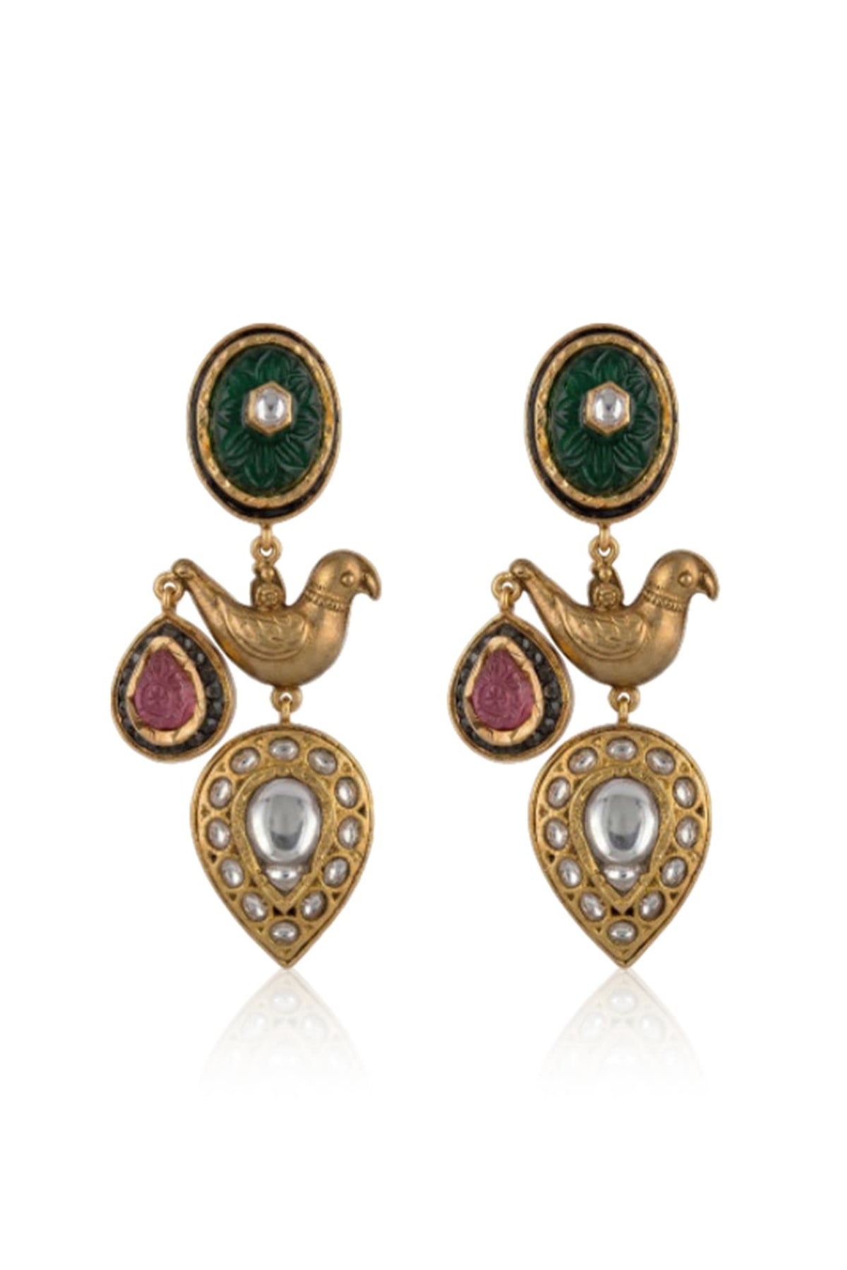 Gold Finish Kundan Polki Dangler Earrings