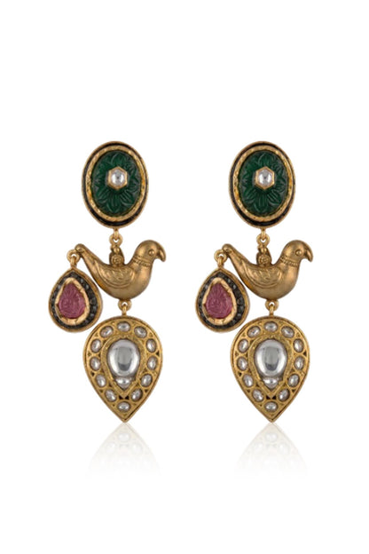 Gold Finish Kundan Polki Dangler Earrings