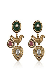 Gold Finish Kundan Polki Dangler Earrings