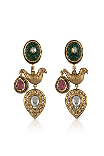 Gold Finish Kundan Polki Dangler Earrings