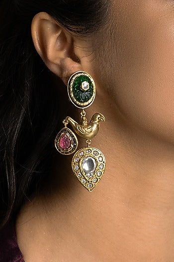 Gold Finish Kundan Polki Dangler Earrings