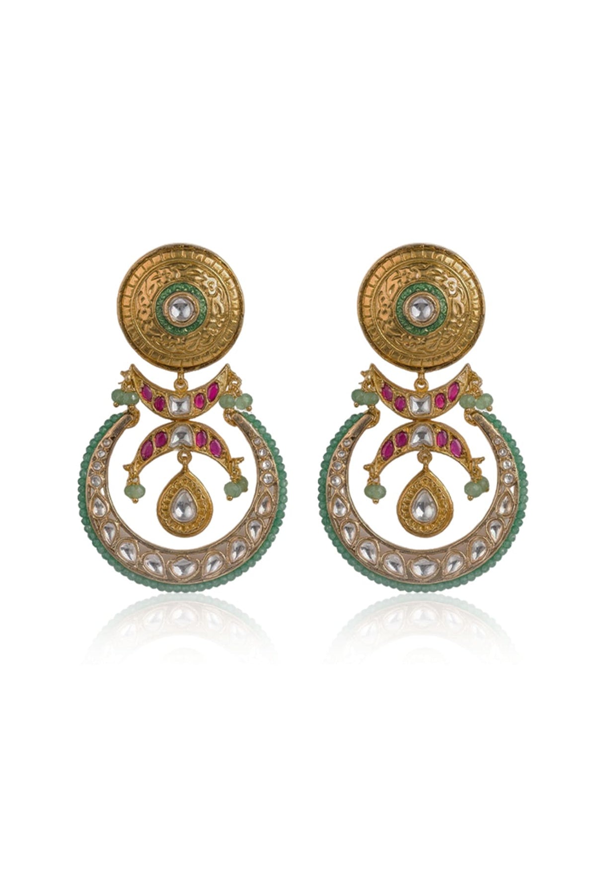 Gold Finish Multi-Colored Kundan Polki Dangler Earrings