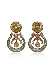 Gold Finish Multi-Colored Kundan Polki Dangler Earrings