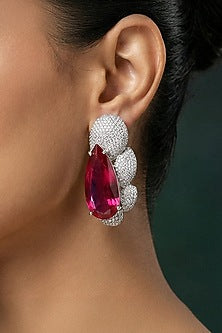 White Finish Zircon & Ruby Stone Dangler Earrings