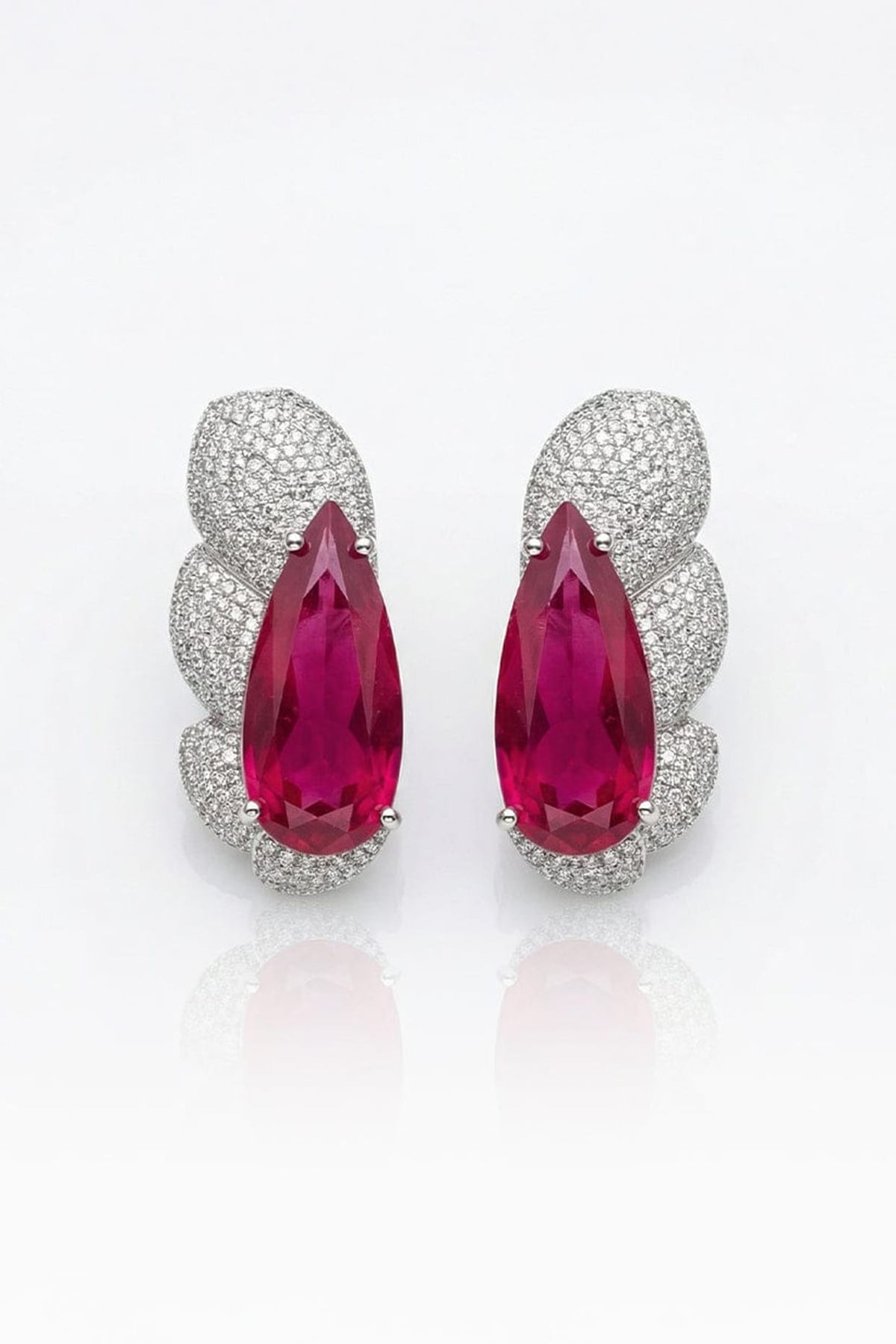 White Finish Zircon & Ruby Stone Dangler Earrings