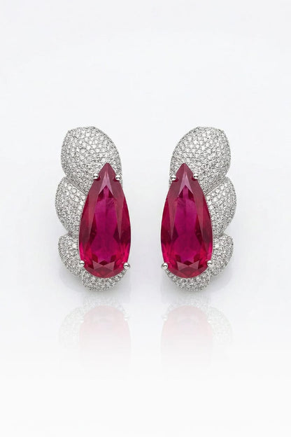White Finish Zircon & Ruby Stone Dangler Earrings