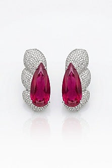 White Finish Zircon & Ruby Stone Dangler Earrings