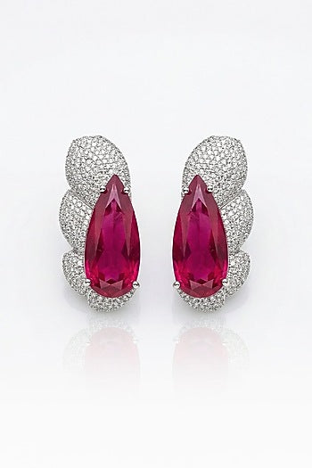 White Finish Zircon & Ruby Stone Dangler Earrings