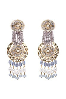 Gold Finish Kundan Polki Meenakari Earrings