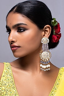 Gold Finish Kundan Polki Meenakari Earrings