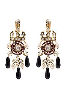 Gold Finish Black Onyx Drops Earrings