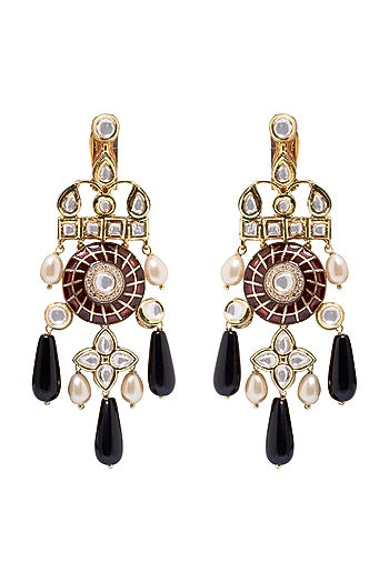 Gold Finish Black Onyx Drops Earrings