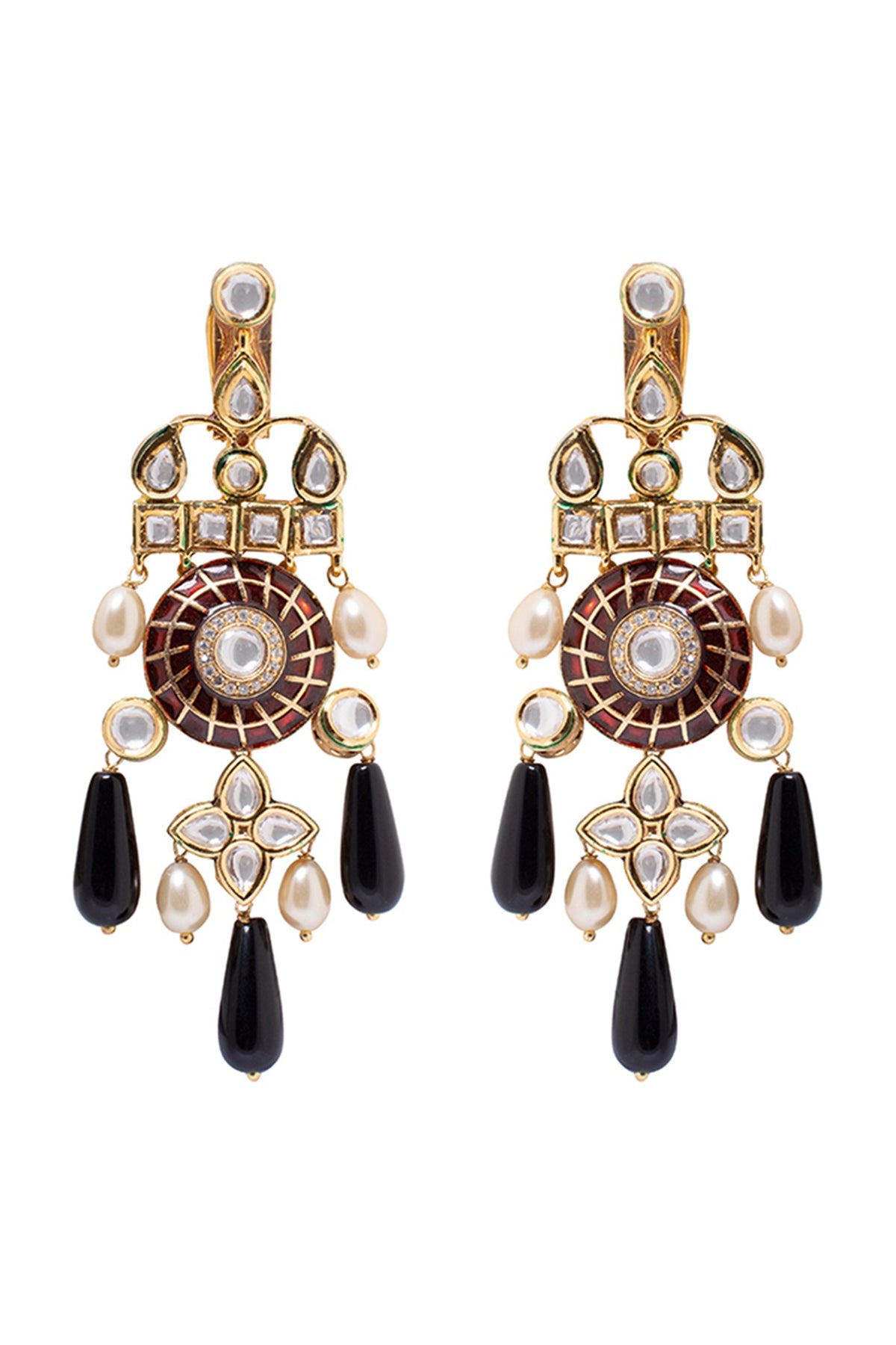 Gold Finish Black Onyx Drops Earrings