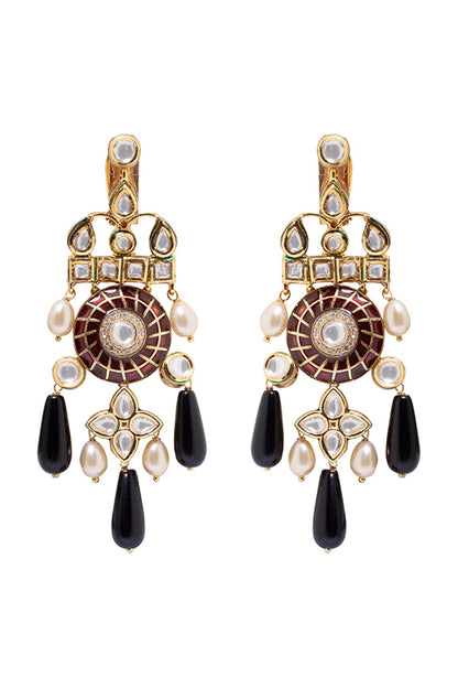 Gold Finish Black Onyx Drops Earrings