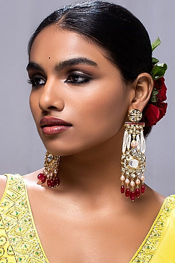 Gold Finish Hydro Ruby Drop Earrings