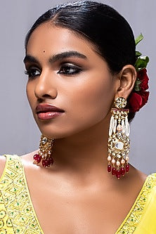 Gold Finish Hydro Ruby Drop Earrings