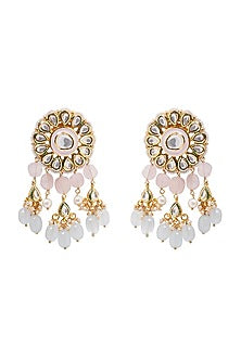 Gold Finish Rose Quartz Beaded Earrings