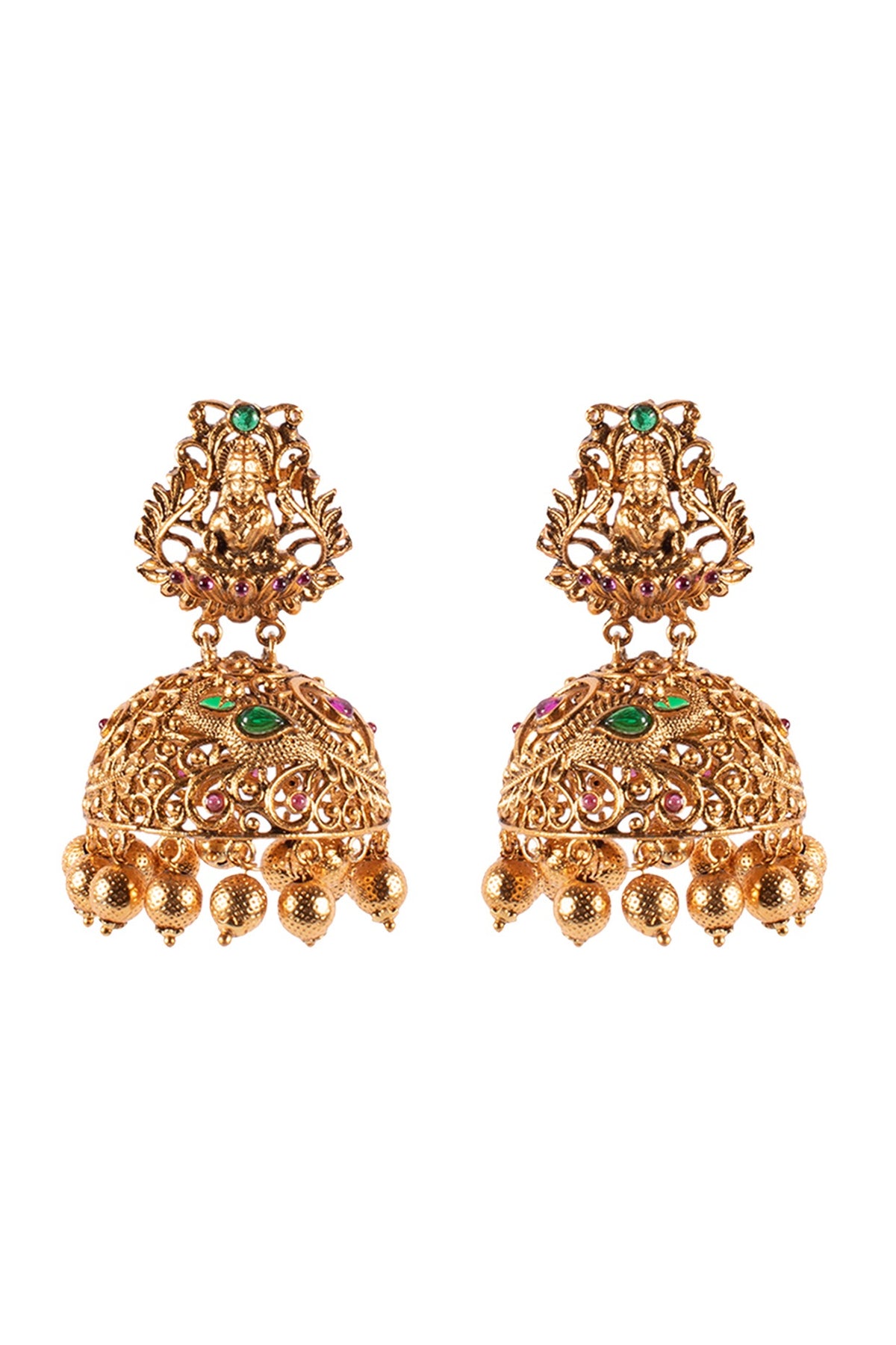 Antique Gold Finish Hydro Ruby Jhumka Earrings