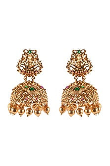 Antique Gold Finish Hydro Ruby Jhumka Earrings