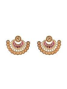 Antique Gold Finish Red Hydro Ruby Chandbali Earrings