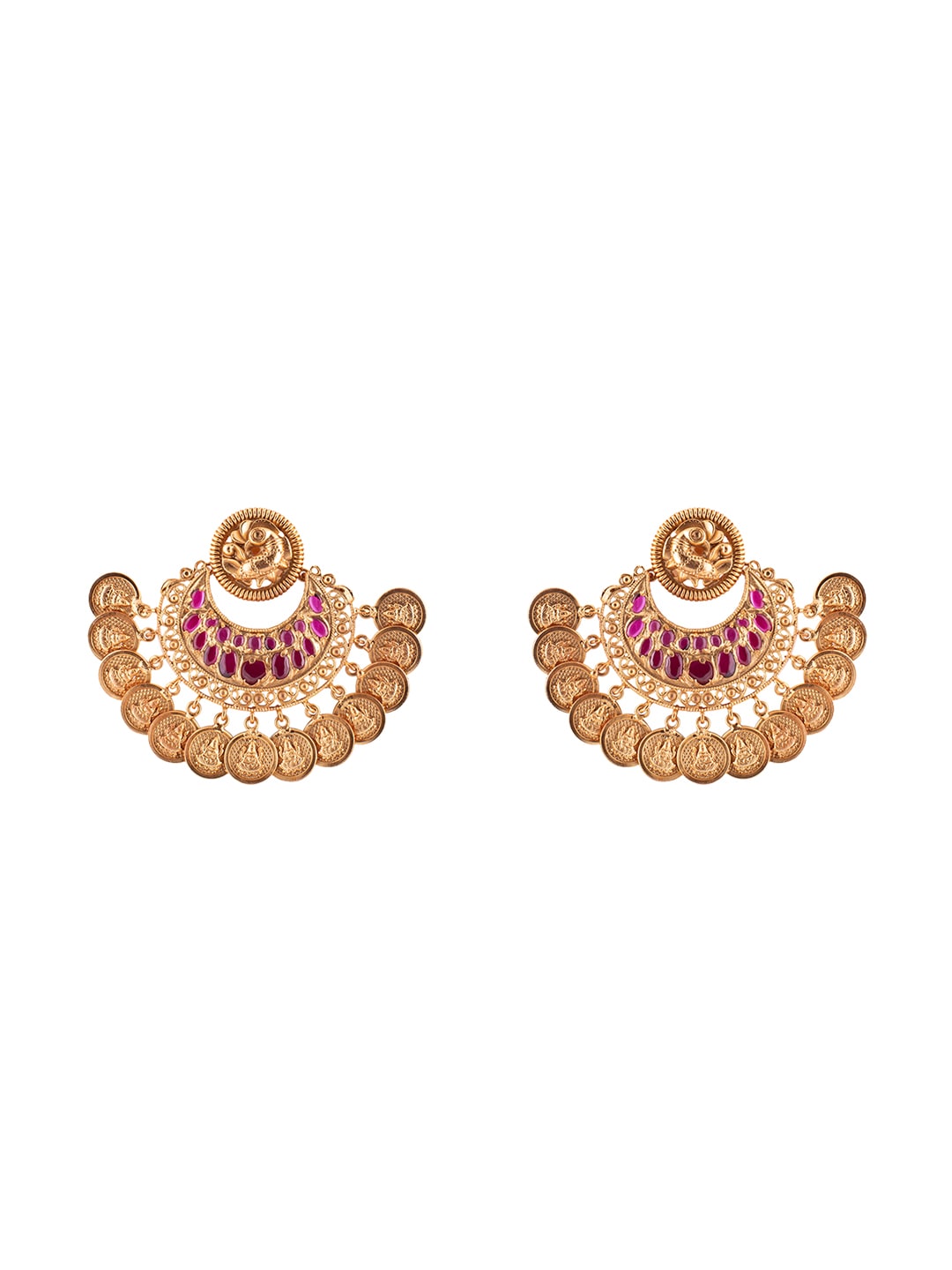Antique Gold Finish Red Hydro Ruby Chandbali Earrings