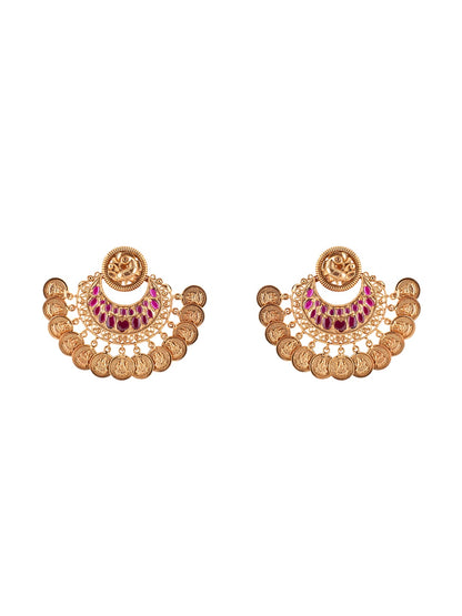 Antique Gold Finish Red Hydro Ruby Chandbali Earrings