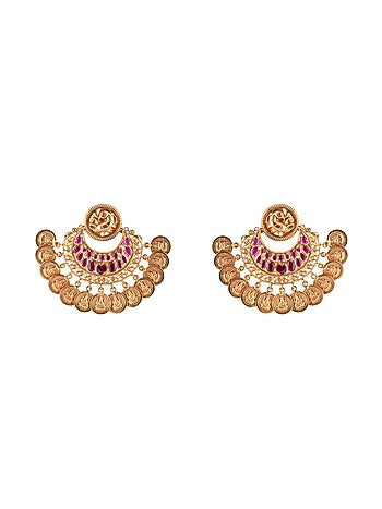 Antique Gold Finish Red Hydro Ruby Chandbali Earrings