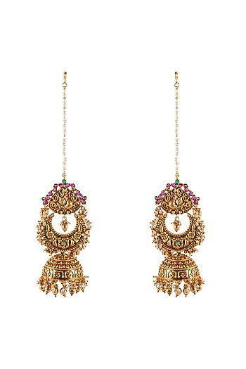 Antique Gold Finish Chandbali Earrings In Brass