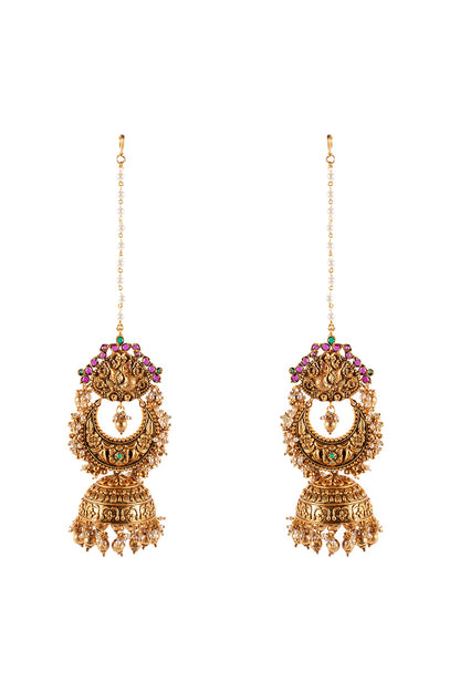 Antique Gold Finish Chandbali Earrings In Brass