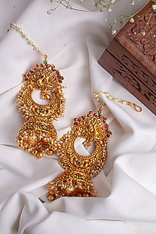 Antique Gold Finish Chandbali Earrings In Brass