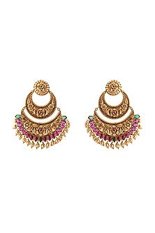 Antique Gold Finish Hydro Ruby Chandbali Earrings