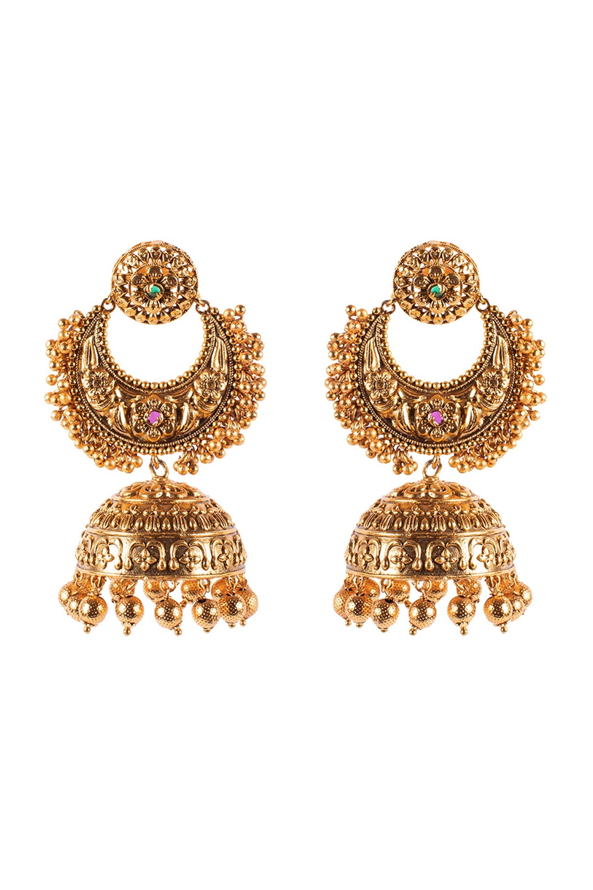 Antique Gold Finish Chandbali Earrings