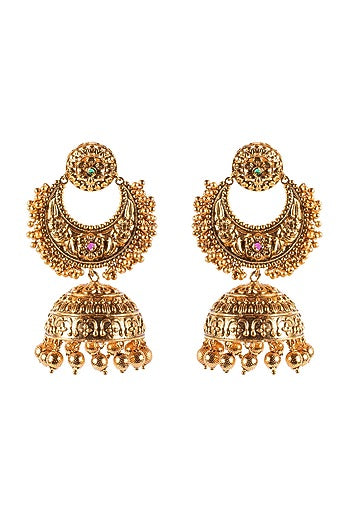 Antique Gold Finish Chandbali Earrings