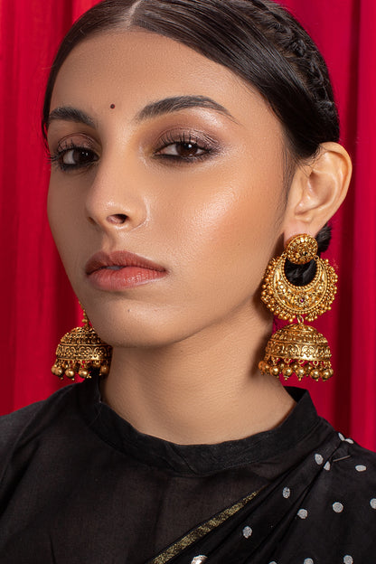 Antique Gold Finish Chandbali Earrings