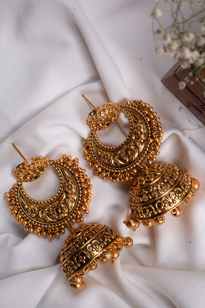 Antique Gold Finish Chandbali Earrings